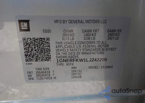 2020 Chevrolet Traverse Fwd Ls из США, поврежденный, VIN 1GNERFKW1LJ242205